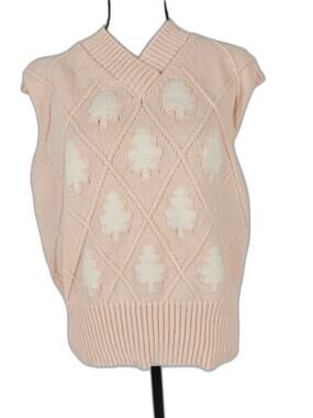 Womens SHEIN Sweater Vest Pink White Christmas Tree M